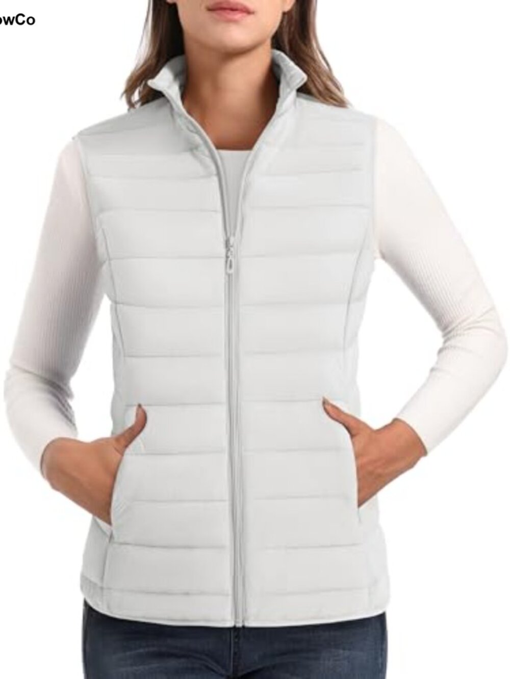 Quilted Puffer Vest Sleeveless Zip 4 Pockets Lightweight Outerwear